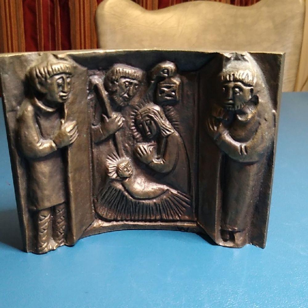 Antique Bas Relief Silver Color Reigious Art Panel Bronze possible Weinert